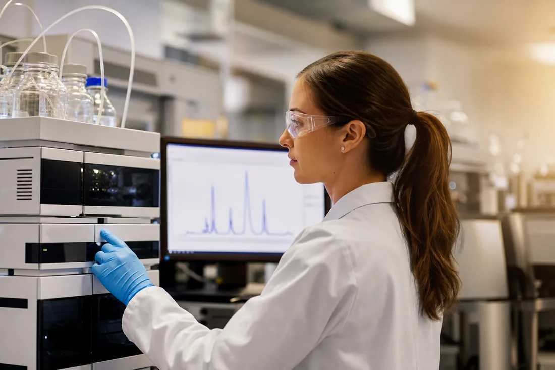 Scientist working with analytical laboratory equipment
